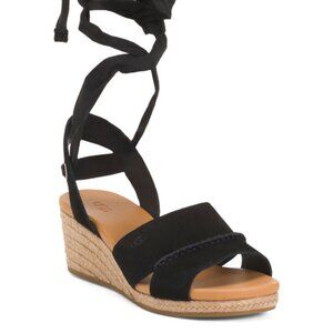 Women's Summer Spring Time UGG Suede Neutral Black Taia Ankle Wrap Sandals